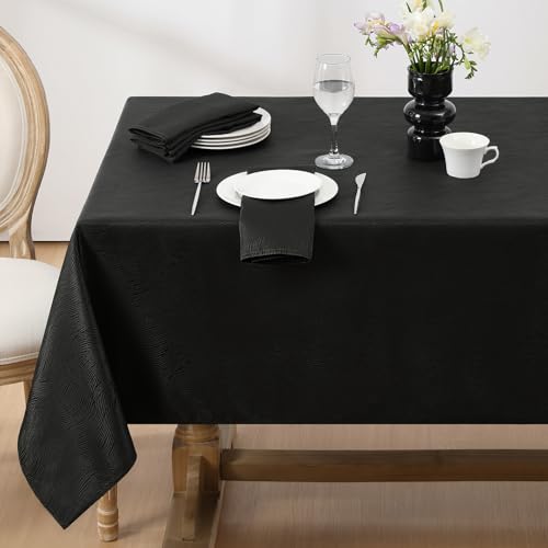 Softalker Mantel Negro 100x100 cm Cuadrado Manteles Mesa Antimanchas de Jacquard a Rayas Mantel Impermeable Protector Mesa Comedor Manteles no...