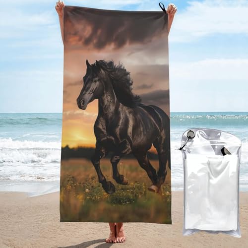 Toalla de Playa Black Horse Sandproof de Secado Rápido, Sobredimensionada, de Microfibra para Niños y Adultos 31.5 x 63 Pulgadas miniatura 1