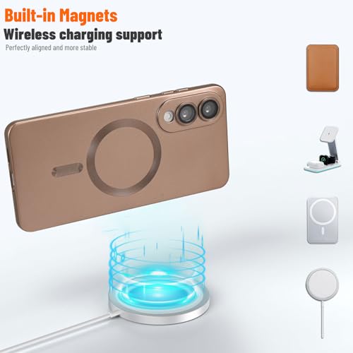 Image of Magnetic for Samsung Galaxy S25 Edge Case,Soft Silicone Slim Fit Anti-Scratch Phone Case Cover with Camera Protection,Compatible with MagSafe,Brown