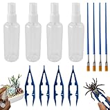 Ajqxh Jumping Spider Enclosure Starter Kit,Ultimate Value Set with 4 Spray Bottles, 4 Tweezers & 4 Soft Paint Brushes for Jumping Spider & Small Reptile Care Kit Accessories