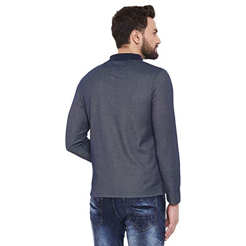 Image of OKANE Mens Poly Cotton Solid Navy Long Sleeve Buttoned Collar Neck Shirt