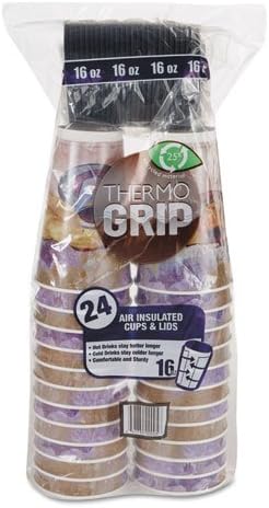 LBP3305 - Thermo Grip Monaco Cups with Lids, Foam, 16oz, Hot, Brown/White/Blue