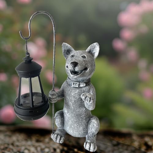 Image of lightsfever Dog Statue with Solar Lantern, Outdoor Statues for Home Garden Balcony Decor, Solar-Powered LED Lights for Outdoor Patio Yard Lawn Decorations, Unique Gifts for Men, Moms, Grandma