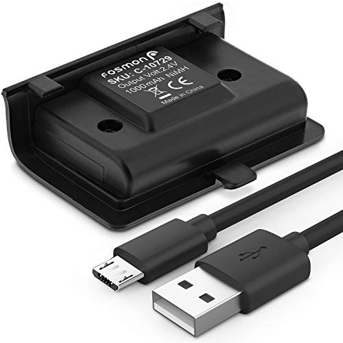 Fosmon Xbox One Controller 1000mAh Play and Charge Rechargeable Battery Pack (1 PACK) with 10FT Micro USB Charging Cable for Xbox One S/X/Elite Controller, also Works with Fosmon Dock C-10659/C-10709