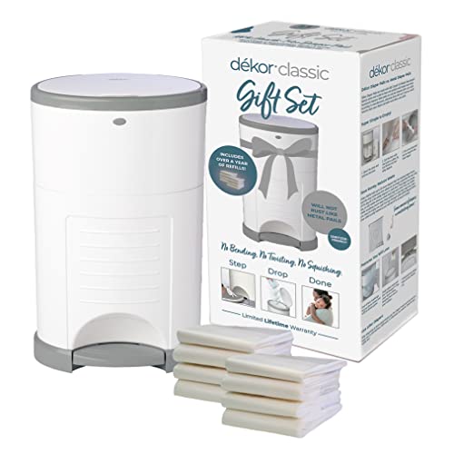 Image of Dékor Classic Diaper Pail Gift Set – White | Comes with Over a Year's Supply Worth of Dékor Refills!