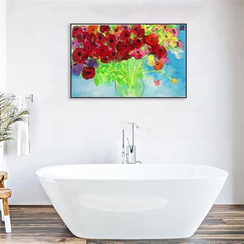 Coquelicots Walasse Ting tableau peinture sur toile compact contre les murs vides - 4