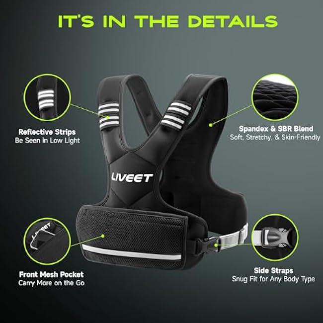 Adjustable Weighted Vest for Women Men, 4-10lb 11-20lb 20-32lb Weight Vest with 6 Ironsand Bags, Running Vest with Reflective Strips Adjustable Buckle Straps for Walking Strength Training