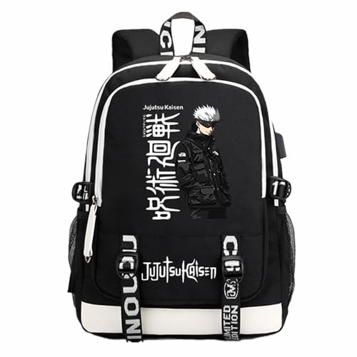 Mochila multifuncional de anime Manga Jujutsu Kaisen con dibujos animados, color negro, para escuela, universidad, regalo para fanáticos y cosplay, Negro 3, Talla única
