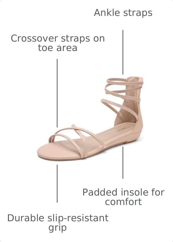 Image of DREAM PAIRS Women's Ankle Strap Flat Sandals Summer Dressy Strappy Gladiator Rhinestones Sandals