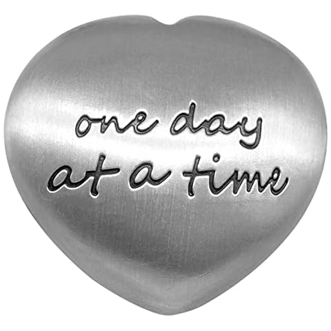 Yuchew Anxiety Worry Stones One Day at a Time Soothing Stones Thumb Stone Inspirational Lucky Gift for Yourself, Parent, Family, Friend (Medium, Silver Matte, 1) Cover