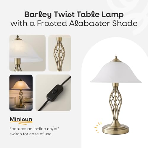MiniSun | Antique Brass Barley Twist Table Lamp with a Frosted Alabaster Shade | Table Lamps, Home Décor & Improvement Essential - Image 3