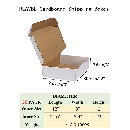 Image of RLAVBL 12x9x3 Inches Shipping Boxes Set of 50, White Small Corrugated Cardboard Box, Mailer Boxes for Packing Small Business
