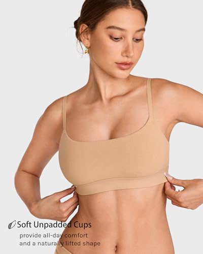 Image of INLYRIC Women's Cotton Bralette - Wireless Unlined Sleep Comfortable Seamless Cami Bra