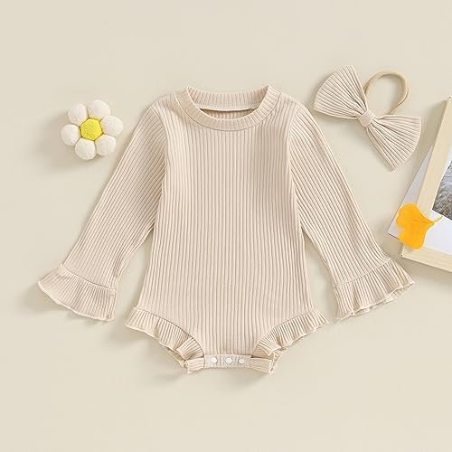 fhutpw Newborn Baby Girl Oversized Sweatshirt Romper Ruffle Long Sleeve Crewneck Onesie Sweater Tops Infant Fall Clothes2