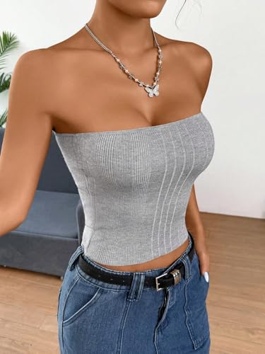 Women's Strapless Knit Crop Tops Y2k Backless Sleeveless Bandeau Lightweight Sweaters3