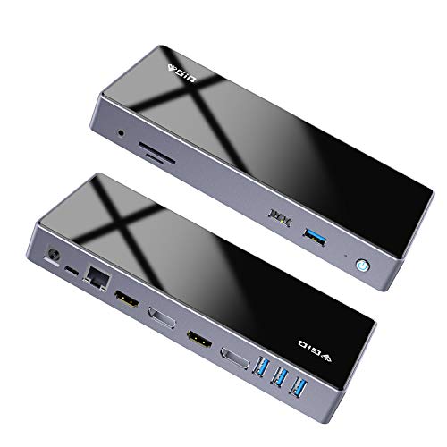 USB C Docking Station,GIQ 15in1 USB 3.0 C to Single 5K Dual 4K@60hz HDMI Displayport Output,USB 3.0 Ports,1G Gigabit Ethernet,Card Reader,Compatible with Windows/Vista/Android/Ubuntu/MAC OS,Chrome OS