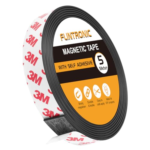 Flintronic Bande Magnétique Autocollante, 5M Bande Magnétique Autocollante Forte avec Adhésive, 2CM x 1.5MM Bandes Souple Aimantée Magnétiques Autocollantes pour Aimants, Organiser, Présenter