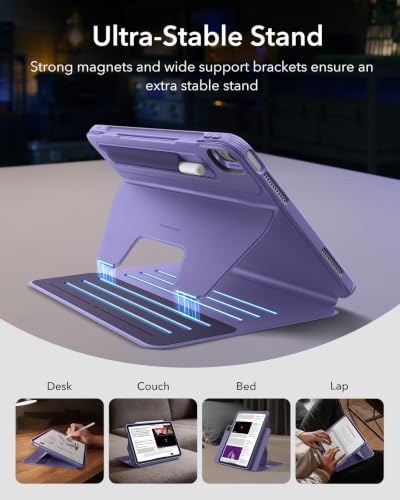 Image of ESR for iPad Air 13 Inch Case M4 /M3 /M2 (2026 /2025 /2024), Removable Magnetic Cover with Pencil Charging & Storage, Adjustable Portrait /Landscape Stand, 9 Standing Angles, Shift Series, Purple