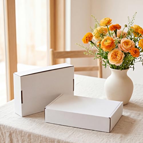 Image of HORLIMER 9x6x2 Shipping Boxes Set of 60, White Corrugated Cardboard Mailer Box for Packing Small Business