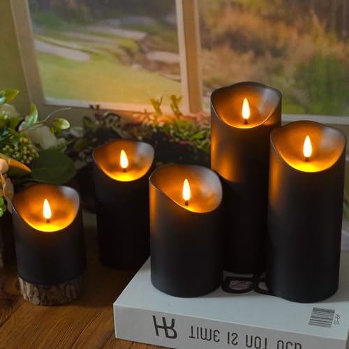 Image of Eebuss Flameless Candles with Remote Timer, Battery Operated Realistic Flickering LED Candles, 9 Packs Fake Candles for Home Decor (D3 x H 3 inch 4 inch 5 inch 6 inch 7 inch) (Black)