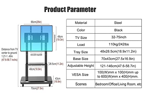 Soporte móvil negro para TV de piso, para TVs 32 a 70 pulgadas miniatura 6