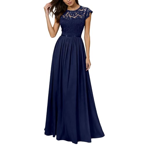 Vestidos de noche para mujer, elegantes, vestidos de boda, vestido de fiesta, largo con bordados, líneas A, vestido maxi, vestido de cóctel, cintura alta, vestido largo de verano, O azul., M