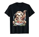 carino bradipo mangiare ramen giapponese noodles bradipo ramen bowl maglietta