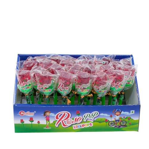 Madhur Strawberry Flavoured Rose Pop Lollipop | Rose Pop | Strawberry Candy Box | Gluten-Free, Dairy-Free, Vegetarian | Perfect for Parties, Gifts, and Special Occasions, 360 grams