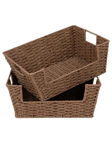 StorageWorks Wicker Baskets for Storage Pantry Baskets Organization and Storage Pantry Storage Baskets Handwoven Wicker Baskets for Shelves Brown 2 Pack