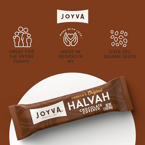 Joyva Halvah – Chocolate Covered, 1.75oz Pack of 36 | A Delicious Sesame Treat | Dairy Free, Gluten-Free & Kosher Parve | Handcrafted in Brooklyn