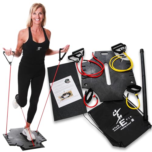Portable Home Gym Resistance Band Board with Bar – Full Body Workout System for Strength Training, Fitness, Toning, Core, and Low Impact Exercise – Compact All-in-One Workout Platform with Bands