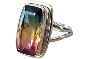 Multi Color Tourmaline Quartz Ring: Sterling Silver Gemstone Boho Statement