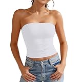 Tubo Top Mujer Camiseta Sin Tirantes Verano Bandeau Slim Fit Sin Mangas Crop Tops con Banda Elástica Doble Capa Blusa Tubo Básico Y2K Shirt Sexy Sin Acolchado Bustier Tank Shirt Aesthetic Clothes