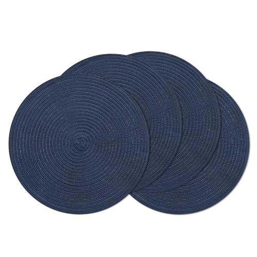 Image of SHACOS Round Placemats Set of 4 Washable 15 inch Round Table Mats Cotton Polyester Woven Braided Place Mats for Dining Table, Navy