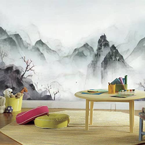 Vghuyevogere Modern Wallpaper Murals 3D Ink Landscape Painting Winter Eastern Traditional Painting Peel And Stick Removable Self-Adhesive Pvc Wall Stickers For Nursery Kids Bedroom Tv Wall Decor #TOP2