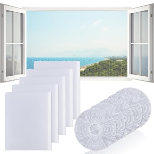 6 Unidades Mosquitera Ventana, 1.3 x 1.5m Mosquiteras de Ventanas Adhesiva, Ajustables Mosquiteras Ventanas, Anti Mosquito Malla Protector, contra Insectos Moscas Mosquitos (Blanco)