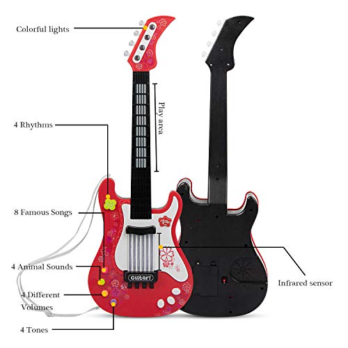 aPerfectLife Kids Electric Guitar Toys with Vibrant Sounds No String Musical Instruments Educational Toy for Beginner Boys Girls Toddlers (Red)