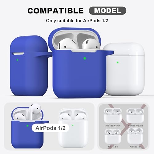 Image of AirPods Case Cover with Keychain, Full Protective Silicone AirPods Accessories Skin Cover for Women Girl with Apple AirPods Wireless Charging Case,Front LED Visible-Blue