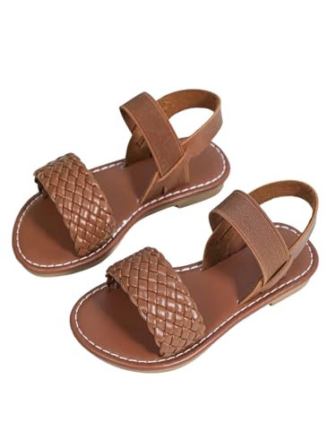 Verdusa Girl's Braided Woven Leather Sandals Ankle Strap Open Toe Flat Sandals