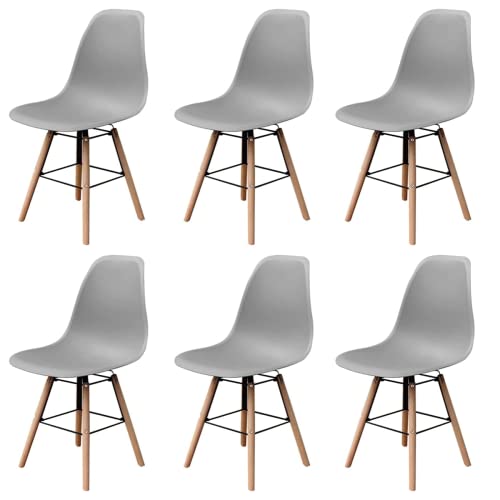 I LOVE FACE Set de 6 sillas de Comedor, sillas de recepción de Estilo Moderno de Mediados de Siglo, sillas de salón, sillas auxiliares para Cocina, Comedor, Dormitorio, salón (Gris)