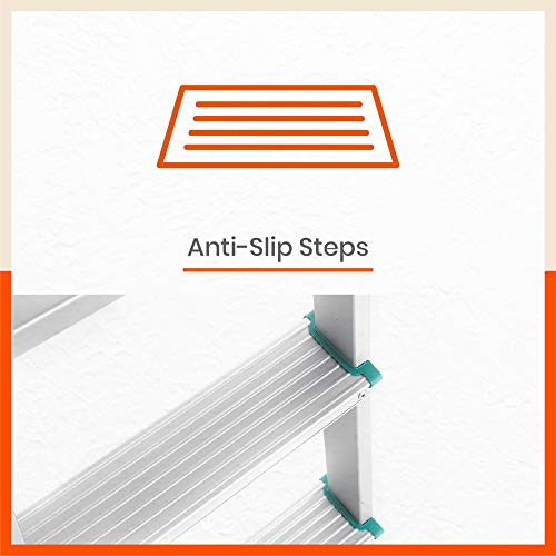 Image of Bathla Elevate 6-Step Foldable Aluminium Ladder for Home with Tool Tray | Anti-Skid | Durable, Heavy Duty, Safe & Stylish | 5-Year Warranty | Teal
