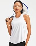 Dawnrole Damskie topy na siłownię bez rękawów topy do biegania Racerback sportowe koszule do jogi damskie, Kolor biały, L