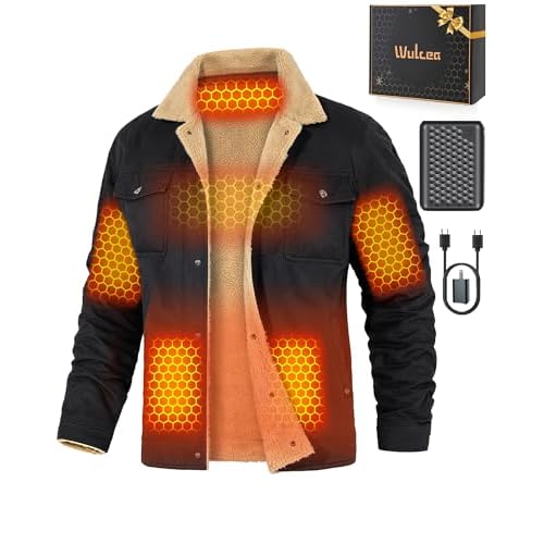 Wulcea Graphene Heated Jacket for Men 12V Fast Charge 18400mAh Large Capacity Large Black