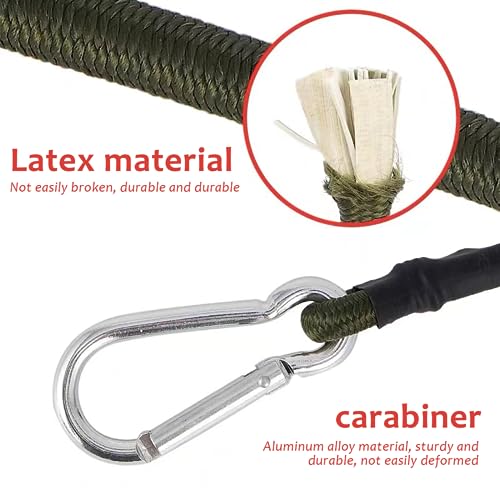VBNZBK 2 Pcs Bungee Cords with Carabiner Clips,30cm Short Bungee Cords with Hooks,8mm Thick Bungee Straps with Hooks for Camping,Tarps,Bike & Roof Racks - Image 3