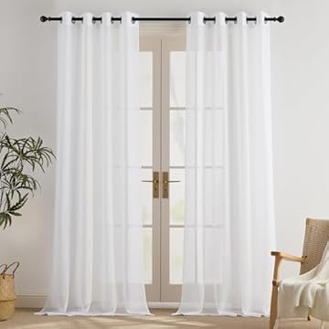 PONY DANCE Tende per Interni Moderne con Anelli 2 Pezzi 140x260 CM Tende Camera da Letto Decorazione Voile Curtains Bianca Trasparente con Effetto Lino per Soggiorno