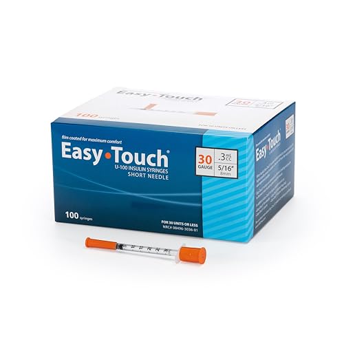 Image of Easy Touch 30 Gauge U-100 Insulin Syringes (30G 0.3cc 5 /16 inch) with 5 /16 inch Short Needle, 0.3cc (30 Unit Capacity), Bold Markings for Accurate Dosing, Disposable, Box of 100