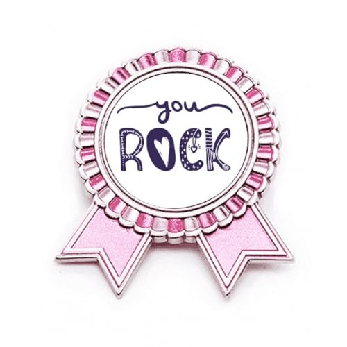 Broche You Rock rose en métal taille M avec citation mignonne