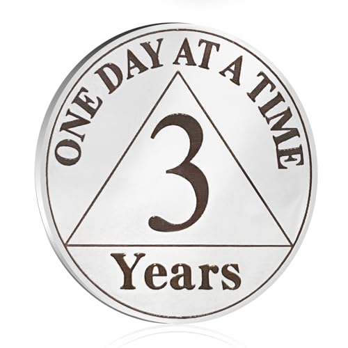 ACGZQY 3 Jahre Sobriety Coin - One Day at A Time AA Münzen und Medaillen Anonyme Alkoholiker Sobriety Chip Triplate Recovery Geschenke Sober Token mit PU-Leder Schlüsselanhänger