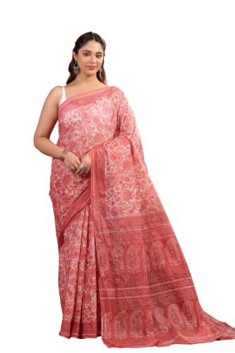 Image of TAMAIRA FASHION White Mulmul Pure Cotton Saree For Woman Floral Printed |Office Wear Daily Wear Sarees For Women Without Blouse Piece (Available in 16 Colours)