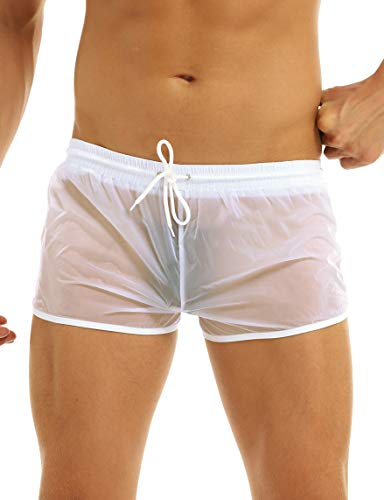 Men's Sheer Mesh Swim Trunks Translucent Drawstring Boxer Briefs Swimming Cover Up3